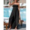imageCUPSHE Womens Maxi Dresses Sleeveless Lace Casual Smocked Strapless Slit Long Summer Formal Sun DressBlack