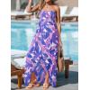 imageCUPSHE Womens Maxi Dresses Sleeveless Lace Casual Smocked Strapless Slit Long Summer Formal Sun DressBlue Tropical