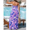 imageCUPSHE Womens Maxi Dresses Sleeveless Lace Casual Smocked Strapless Slit Long Summer Formal Sun DressBlue Tropical