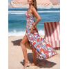 imageCUPSHE Womens Maxi Dresses Sleeveless Lace Casual Smocked Strapless Slit Long Summer Formal Sun DressOrange Tropical