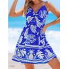 imageCUPSHE Womens Mini Dress Floral Twisted V Neck Sleeveless Short Dress Pleated Self Tie Back Mini DressBlue Printed