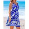 imageCUPSHE Womens Mini Dress Floral Twisted V Neck Sleeveless Short Dress Pleated Self Tie Back Mini DressBlue Printed