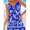 imageCUPSHE Womens Mini Dress Floral Twisted V Neck Sleeveless Short Dress Pleated Self Tie Back Mini DressBlue Printed