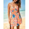 imageCUPSHE Womens Mini Dress Floral Twisted V Neck Sleeveless Short Dress Pleated Self Tie Back Mini DressBurnt Orange