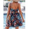 imageCUPSHE Womens Mini Dress Floral Twisted V Neck Sleeveless Short Dress Pleated Self Tie Back Mini DressNavy Tropical