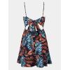 imageCUPSHE Womens Mini Dress Floral Twisted V Neck Sleeveless Short Dress Pleated Self Tie Back Mini DressNavy Tropical