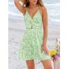 imageCUPSHE Womens Mini Dress Floral Twisted V Neck Sleeveless Short Dress Pleated Self Tie Back Mini DressPastel Green