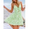 imageCUPSHE Womens Mini Dress Floral Twisted V Neck Sleeveless Short Dress Pleated Self Tie Back Mini DressPastel Green