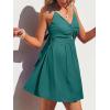 imageCUPSHE Womens Mini Dress Floral Twisted V Neck Sleeveless Short Dress Pleated Self Tie Back Mini DressTeal
