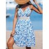 imageCUPSHE Womens Mini Dress V Neck Tropical Floral Beach Sleeveless Adjustable Straps Casual A Line Summer Vacation DressesBlue Ditsy
