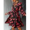 imageCUPSHE Womens Mini Dresses Casual Spring V Neck Chiffon Long Peasant Sleeves Flowy Summer DressRed Floral
