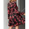 imageCUPSHE Womens Mini Dresses Casual Spring V Neck Chiffon Long Peasant Sleeves Flowy Summer DressRed Floral