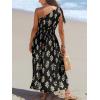 imageCUPSHE Womens One Shoulder Floral Printed Sleeveless Smocked Waist Maxi Dress Summer Boho Long DressBlack