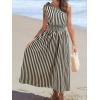 imageCUPSHE Womens One Shoulder Floral Printed Sleeveless Smocked Waist Maxi Dress Summer Boho Long DressBlack Stripe