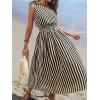 imageCUPSHE Womens One Shoulder Floral Printed Sleeveless Smocked Waist Maxi Dress Summer Boho Long DressBlack Stripe