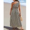 imageCUPSHE Womens One Shoulder Floral Printed Sleeveless Smocked Waist Maxi Dress Summer Boho Long DressBlack Stripe
