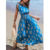 imageCUPSHE Womens One Shoulder Floral Printed Sleeveless Smocked Waist Maxi Dress Summer Boho Long DressBlue