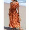 imageCUPSHE Womens One Shoulder Floral Printed Sleeveless Smocked Waist Maxi Dress Summer Boho Long DressOrange