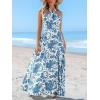 imageCUPSHE Womens Paisley Summer Dresses Casual Halter Twist Backless Tie Back Smocked Maxi DressBlue