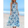 imageCUPSHE Womens Paisley Summer Dresses Casual Halter Twist Backless Tie Back Smocked Maxi DressBlue