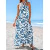 imageCUPSHE Womens Paisley Summer Dresses Casual Halter Twist Backless Tie Back Smocked Maxi DressBlue