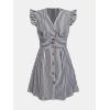 imageCUPSHE Womens Striped Summer Dresses V Neck Casual Mini Dress Flutter Sleeve Ruffle Button SundressesBlack