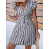 imageCUPSHE Womens Striped Summer Dresses V Neck Casual Mini Dress Flutter Sleeve Ruffle Button SundressesBlack