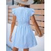 imageCUPSHE Womens Striped Summer Dresses V Neck Casual Mini Dress Flutter Sleeve Ruffle Button SundressesBlue
