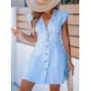 imageCUPSHE Womens Striped Summer Dresses V Neck Casual Mini Dress Flutter Sleeve Ruffle Button SundressesBlue