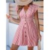 imageCUPSHE Womens Striped Summer Dresses V Neck Casual Mini Dress Flutter Sleeve Ruffle Button SundressesRed