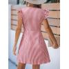 imageCUPSHE Womens Striped Summer Dresses V Neck Casual Mini Dress Flutter Sleeve Ruffle Button SundressesRed