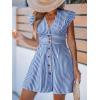 imageCUPSHE Womens Striped Summer Dresses V Neck Casual Mini Dress Flutter Sleeve Ruffle Button SundressesRoray Blue