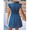 imageCUPSHE Womens Striped Summer Dresses V Neck Casual Mini Dress Flutter Sleeve Ruffle Button SundressesSolid Blue