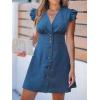 imageCUPSHE Womens Striped Summer Dresses V Neck Casual Mini Dress Flutter Sleeve Ruffle Button SundressesSolid Blue