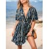 imageCUPSHE Womens Summer Dresses Abstract Plunging V Neck Short Sleeve Elastic Waist Mini DressNavy Blue