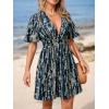 imageCUPSHE Womens Summer Dresses Abstract Plunging V Neck Short Sleeve Elastic Waist Mini DressNavy Blue