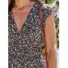 imageCUPSHE Womens Summer Dresses Ditsy Floral Plunging V Neck Ruffle Sleeve Elastic Waist Mini DressBlack