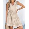 imageCUPSHE Womens Summer Dresses Tie Neck Sleeveless Tiered Ruffle ALine Tunic Mini DressBeige
