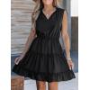 imageCUPSHE Womens Summer Dresses Tie Neck Sleeveless Tiered Ruffle ALine Tunic Mini DressBlack
