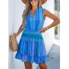 imageCUPSHE Womens Summer Dresses Tie Neck Sleeveless Tiered Ruffle ALine Tunic Mini DressBlue Patterned