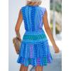 imageCUPSHE Womens Summer Dresses Tie Neck Sleeveless Tiered Ruffle ALine Tunic Mini DressBlue Patterned