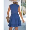 imageCUPSHE Womens Summer Dresses Tie Neck Sleeveless Tiered Ruffle ALine Tunic Mini DressNavy Blue