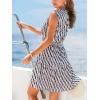imageCUPSHE Womens Summer Dresses Tie Neck Sleeveless Tiered Ruffle ALine Tunic Mini DressNavy Diamond