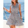 imageCUPSHE Womens Summer Dresses Tie Neck Sleeveless Tiered Ruffle ALine Tunic Mini DressNavy Diamond