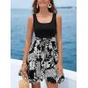 imageCUPSHE Womens Tropical Summer Dresses Flowy Beach Mini Dress Square Neck Sleeveless Vacation SundressTropical Black