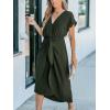 imageCUPSHE Womens V Neck Wrap Dress Twisted Slit Pleated Waist Tie Short Sleeve Summer Midi DressesArmy Green