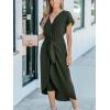 imageCUPSHE Womens V Neck Wrap Dress Twisted Slit Pleated Waist Tie Short Sleeve Summer Midi DressesArmy Green
