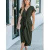 imageCUPSHE Womens V Neck Wrap Dress Twisted Slit Pleated Waist Tie Short Sleeve Summer Midi DressesArmy Green