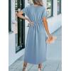 imageCUPSHE Womens V Neck Wrap Dress Twisted Slit Pleated Waist Tie Short Sleeve Summer Midi DressesBlue