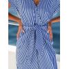 imageCUPSHE Womens V Neck Wrap Dress Twisted Slit Pleated Waist Tie Short Sleeve Summer Midi DressesNavy Blue Stripe